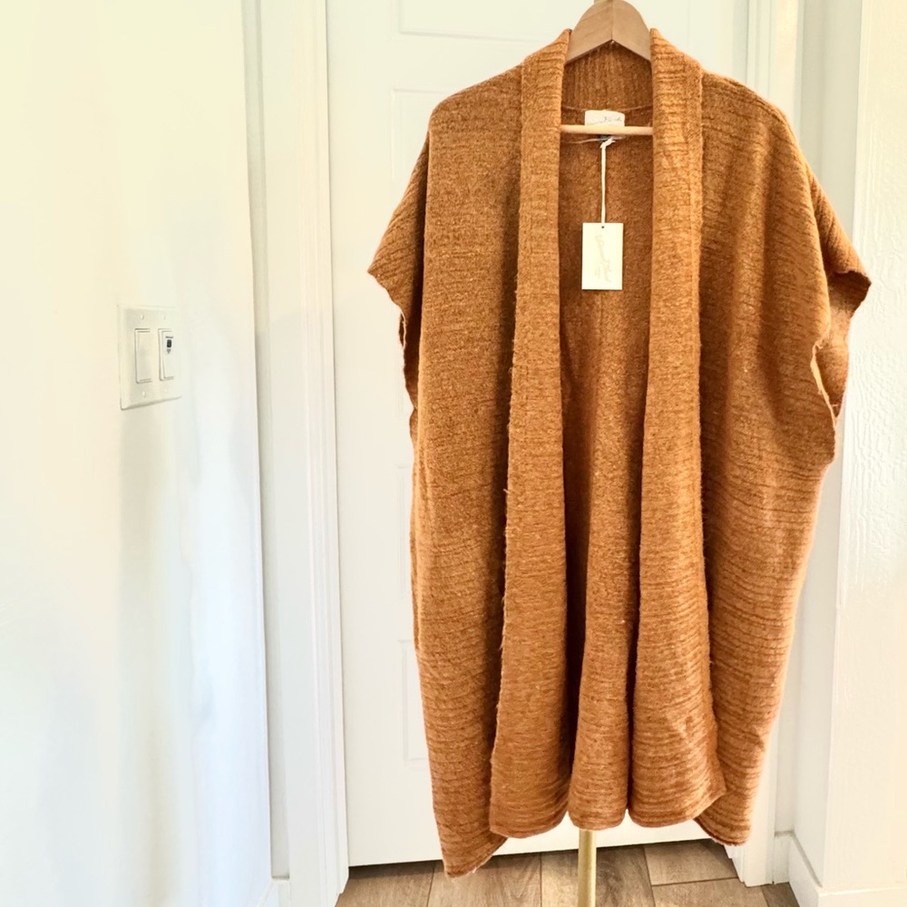 Minimalist Soft Women's Yellow Brown Open Long Cardigan Duster OSFM Lagenlook